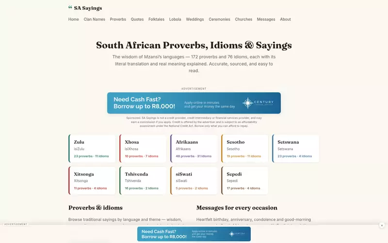 SA Sayings website screenshot